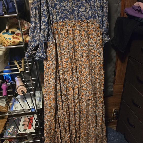 NATURAL LIFE Navy Paisley Print Maxi Dresd with Tan Accents - Picture 2 of 5